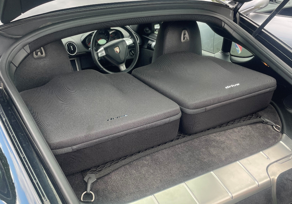 speedcase fitted in Porsche Cayman 987C shown with the rear hatch open.